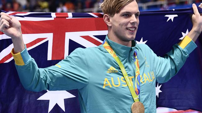 Australia's Kyle Chalmers during the medal ceremony of the Men's 100m Freestyle Final.