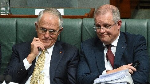 Malcolm Turnbull with Scott Morrison in the House of Representatives.