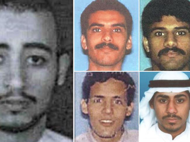 9/11 hijackers of American Airlines flight 77: Clockwise from left: Hani Hanjour, Majed Moqed, Nawaf al-Hazmi, Salem al-Hazmi, Khalid al-Mihdhar. Picture: Supplied