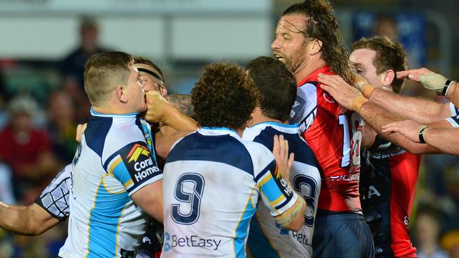 Carter gets involved with North Queensland’s Ashton Sims.