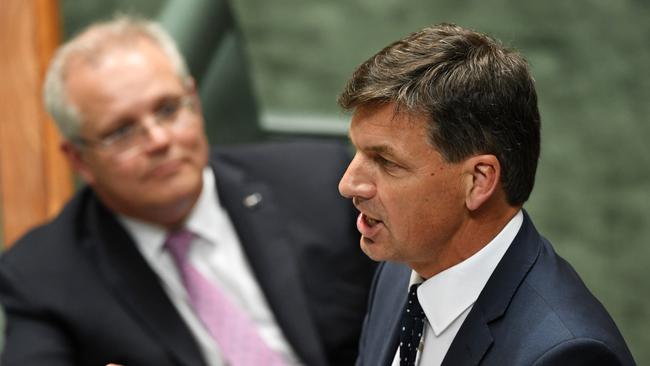 Prime Minister Scott Morrison and Energy Minister during federal parliament Question Time. Picture: Tracey Nearmy/Getty Images