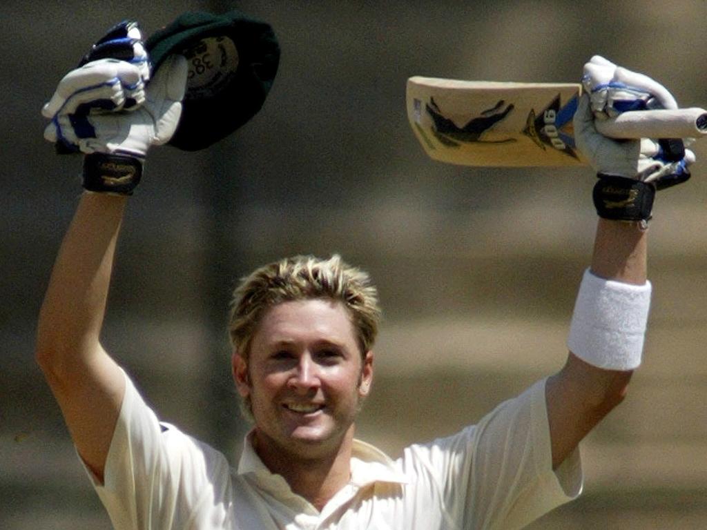 Michael Clarke celebrates his century on Test debut.