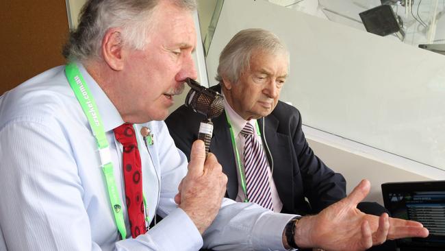 News. Cricket Commentators at the GABBA. Richie Benaud and Ian Chappell . 9.11.12 Pic Annette Dew