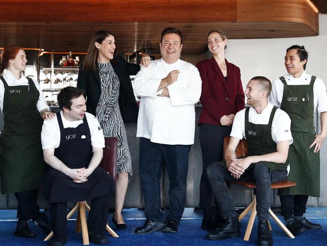 Quay head chef Peter Gilmore with his restaurant staff after being named delicious. 100’s People’s Choice winners. Picture: Sam Ruttyn