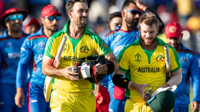 The test match will be the first between Australia and Afghanistan. Australia's David Warner and Glenn Maxwell are pictured here after a World Cup cricket match against Afghanistan in 2019. Picture: Andy Kearns/Getty Images