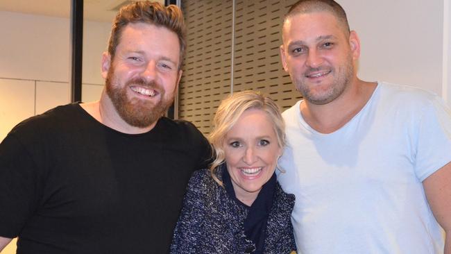 Fox FM’s Nick Cody, Fifi Box and Brendan Fevola surged. Picture: Fiona Byrne