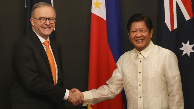 Anthony Albanese with Philippine President Ferdinand Marcos Jr in Manila on Friday. Picture: Getty Images