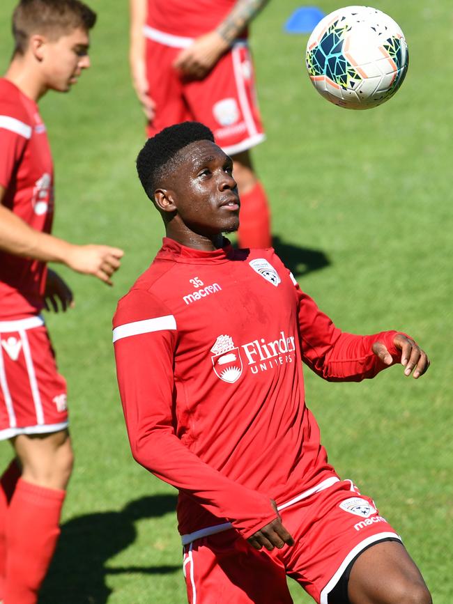 Teenage Adelaide United striker Al Hassan Toure. Picture: AAP Image/David Mariuz