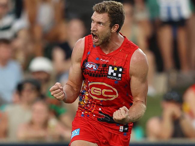 Sam Day celebrates a goal during his 14-year stint at the Gold Coast Suns. Picture: Robert Cianflone/Getty Images