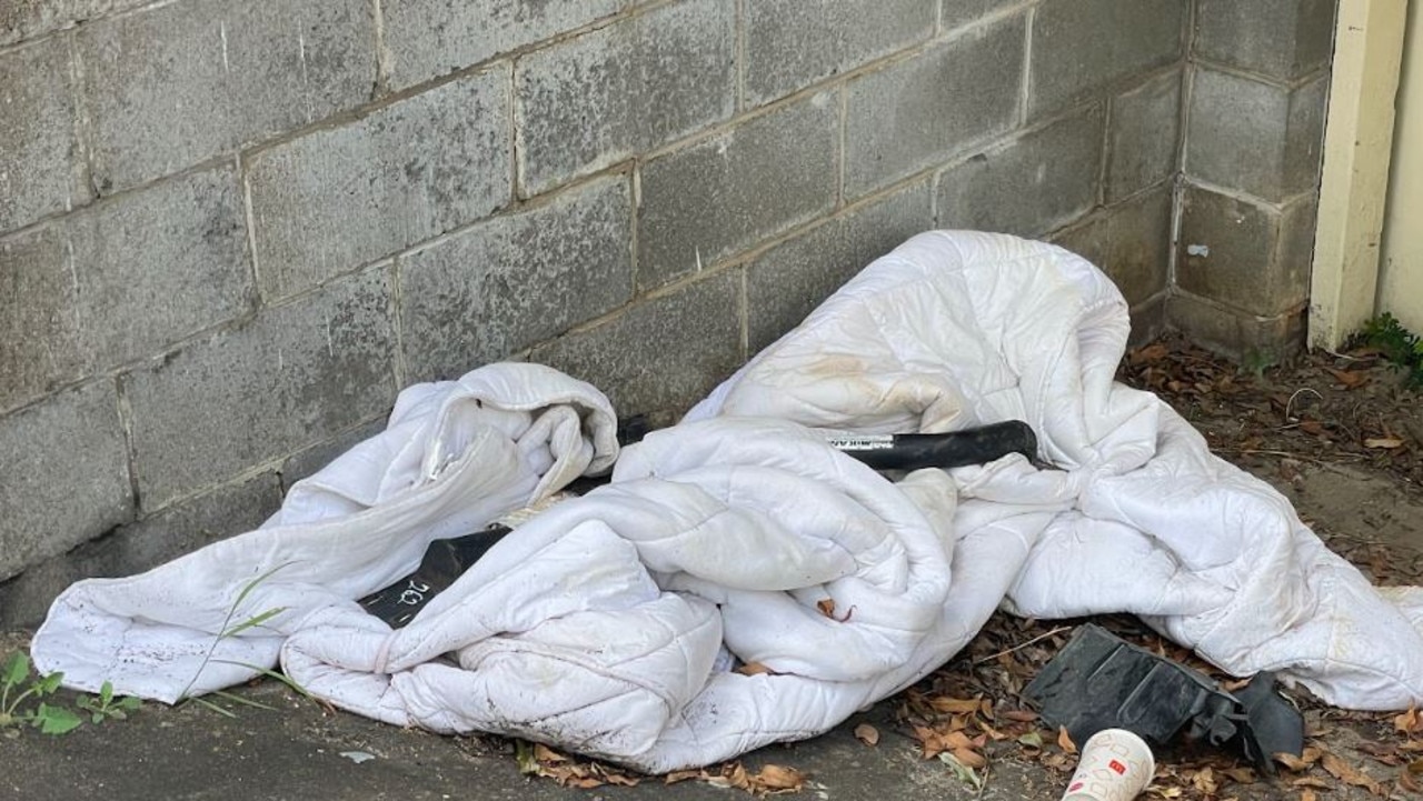 A sleeping bag and rubbish on the street dubbed “rape alley’’.
