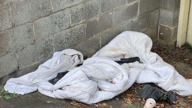 A sleeping bag and rubbish on the street dubbed “rape alley’’.