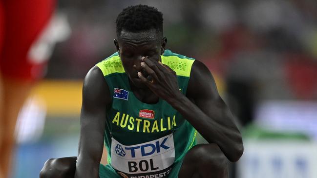 BUDAPEST, HUNGARY - AUGUST 22: Peter Bol of Team Australia reacts after the Men's 800m Heats during day four of the World Athletics Championships Budapest 2023 at National Athletics Centre on August 22, 2023 in Budapest, Hungary. (Photo by Hannah Peters/Getty Images)