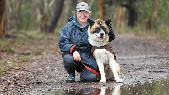 Sherlz Crawford with her dog Bear, who she recently adopted from the RSPCA. Picture: Tait Schmaal