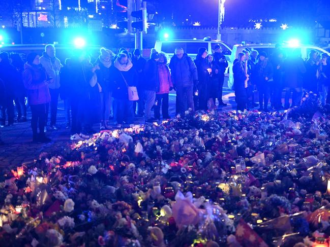 Makeshift memorial outside the Johanniskirche after the Christmas market car-ramming attack in Magdeburg, eastern German. Picture: AFP