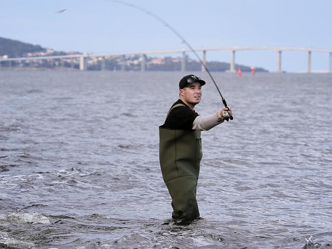 Luke Cordwell from FishTas enjoys a quick fish on the River Derwent in the lead up to the trout fishing season starting this weekend.