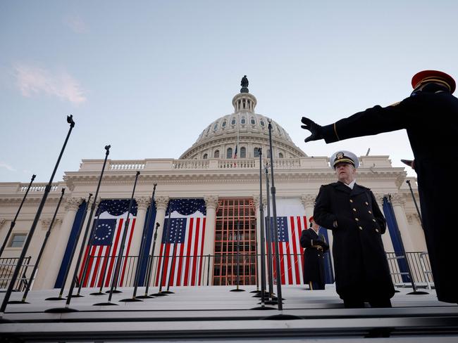 Members of the military setup during a rehearsal for inauguration on the West Front of the U.S. Capitol. Picture: Getty Images via AFP