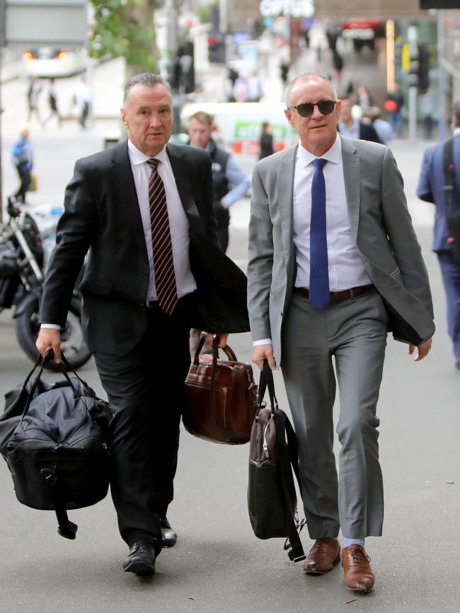 Craig Emerson and Jay Weatherill arrive for the ALP National executive meeting. Picture: Stuart McEvoy