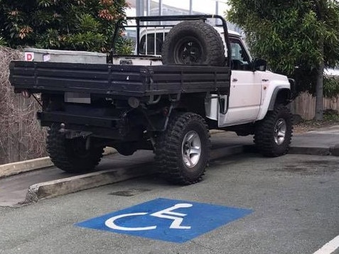 A car without a permit displayed pictured in a disabled space at Supercheap Auto in Oxenford. Picture: Facebook/Australian Disability Parking Wall of Shame.