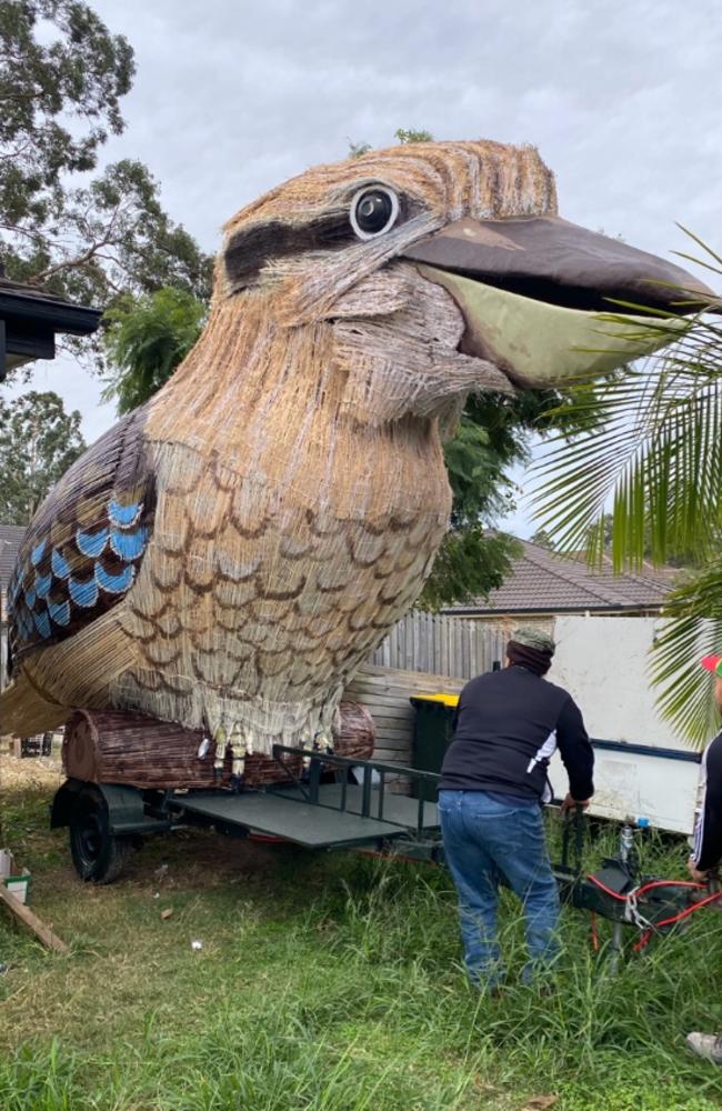 Dr Daliri's 4.5m-high kookaburra as she prepared to make her first public appearance.