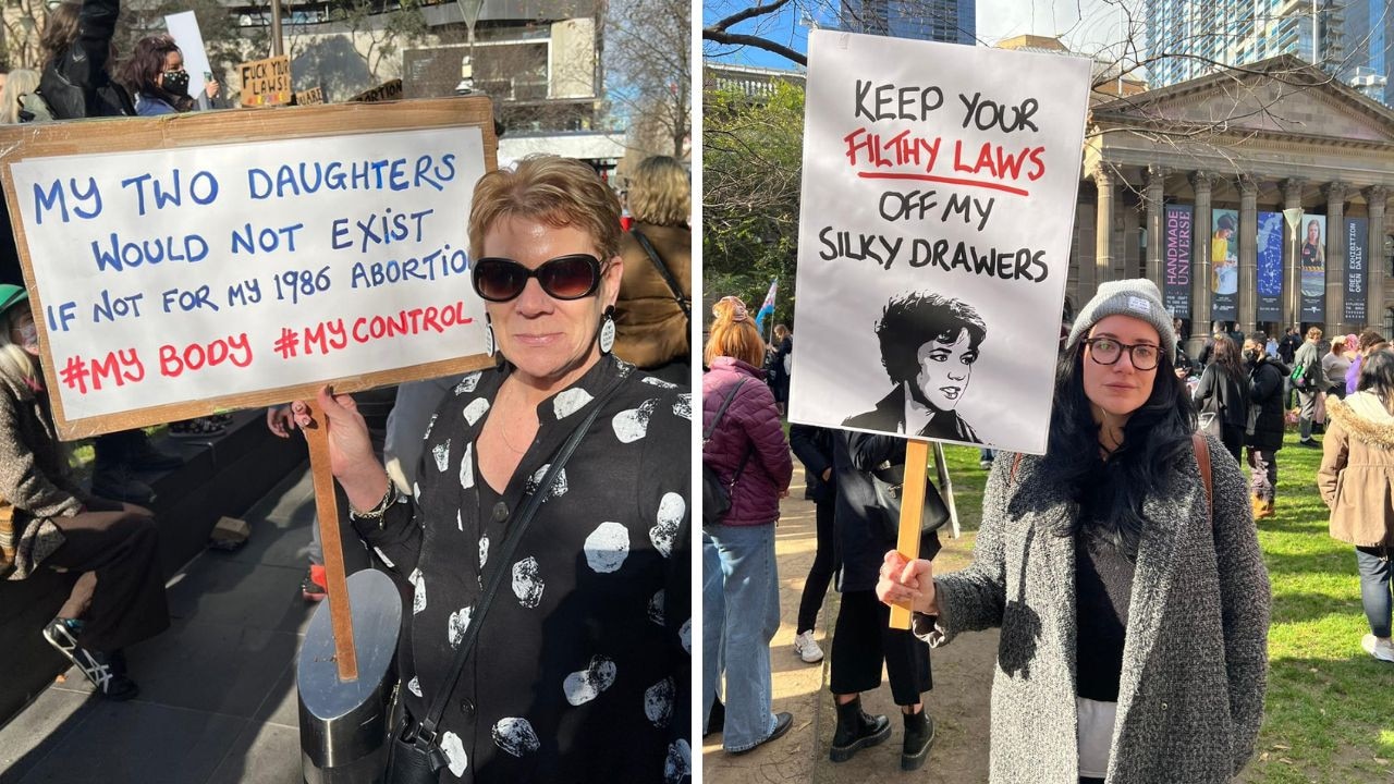 Dr Ilsa Evens and Emily Renner at the Melbourne protest. Picture: Chantelle Francis / news.com.au