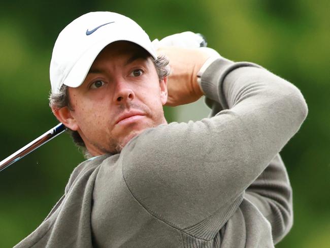 TORONTO, ONTARIO - JUNE 08:  Rory McIlroy of Northern Ireland hits his first shot on the 10th hole during the first round of the RBC Canadian Open at Oakdale Golf & Country Club on June 08, 2023 in Toronto, Ontario. (Photo by Vaughn Ridley/Getty Images)