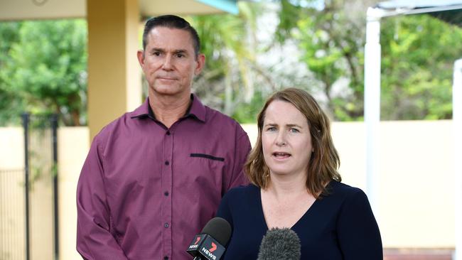 Senator Nita Green and Labor candidate for Herbert John Ring at Goodstart Cranbrook talking about Labor's plan to deliver more affordable and accessible childcare for families. Picture: Shae Beplate.