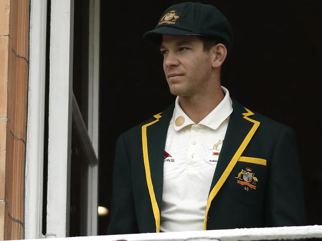 LONDON, ENGLAND - AUGUST 14: Tim Paine of Australia looks on as rain delays the start of play during the Australia Nets Session at Lord's Cricket Ground on August 13, 2019 in London, England. (Photo by Ryan Pierse/Getty Images)