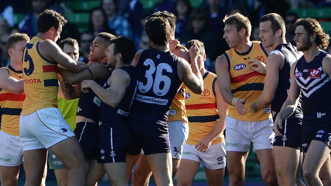 Tempers flare between the teams during the second term. Photo by Daniel Wilkins.