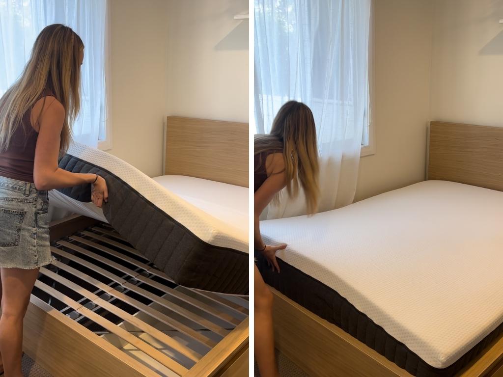 The Emma Luxe Mattress is surprisingly thick despite looking slimmer when sitting in my deeper bed frame. Image: Jessica Smith