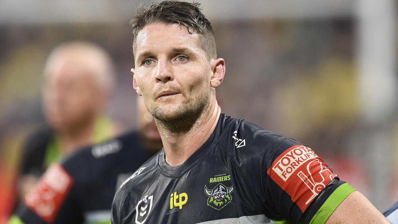 TOWNSVILLE, AUSTRALIA - APRIL 24: Jarrod Croker of the Raiders looks dejected after losing the round seven NRL match between the North Queensland Cowboys and the Canberra Raiders at QCB Stadium, on April 24, 2021, in Townsville, Australia. (Photo by Ian Hitchcock/Getty Images)
