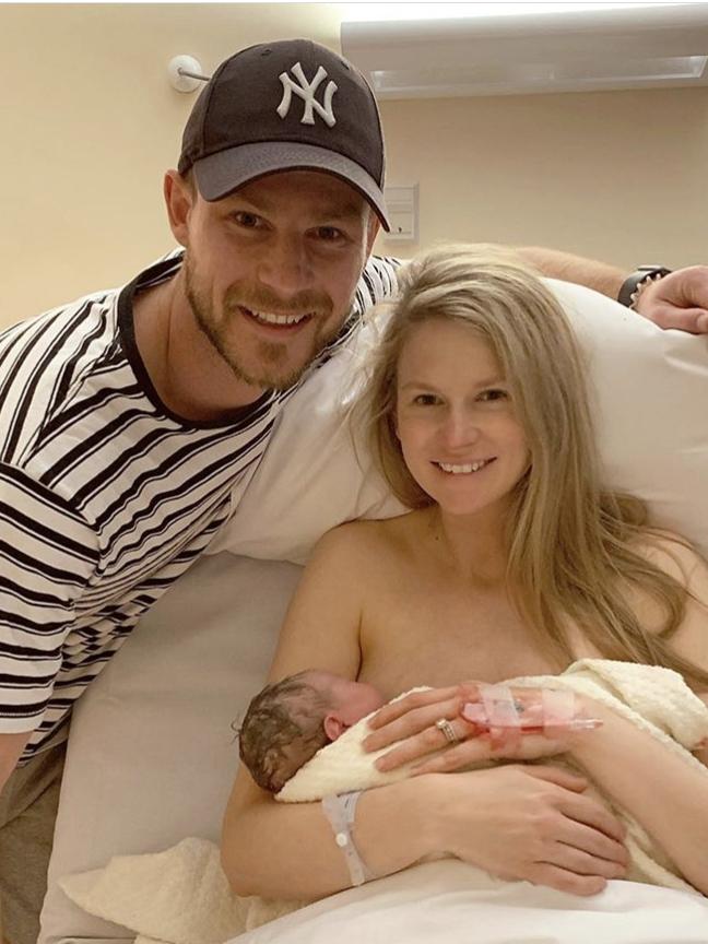 Crows star Bryce Gibbs and wife Lauren welcome their second child, baby girl Madison. Picture: Instagram.