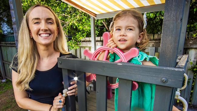 Bridget Hickey with her daughter Ada, 2. This is the case study for a Network story on settling kids into daycare and why it is more difficult for children born during Covid.Picture: Nigel Hallett