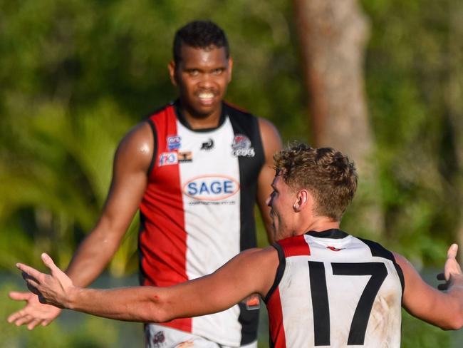 Jake McQueen kicked two goals against St Mary's in Round 11. Picture: Tymunna Clements / AFLNT Media.