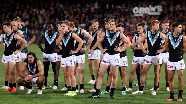 The Power after their loss during in Round 3 (Photo by James Elsby/AFL Photos via Getty Images)