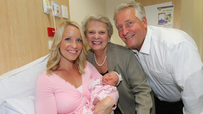 Pictured at the John Flynn Hospital, Ben Hannant's sister Jess Bemrose and her new born baby girl Charlotte Bemrose with Jess's parents Pamela and Ralph Hannant. Charlotte is their 50th grandchild. Picture: Mike Batterham