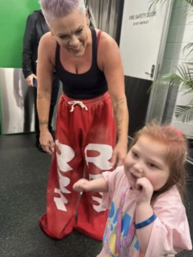 Pink with six-year-old fan Lillian in Brisbane.