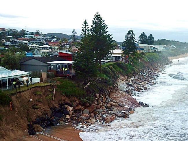 Up to a dozen home are under threat of erosion after huge seas have battered Wamberal Beach. Picture: Facebook