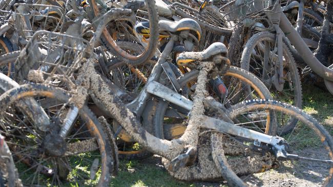 Some of the oBikes retrieved from the Yarra have been submerged for many months. Pic: Yarra Riverkeeper