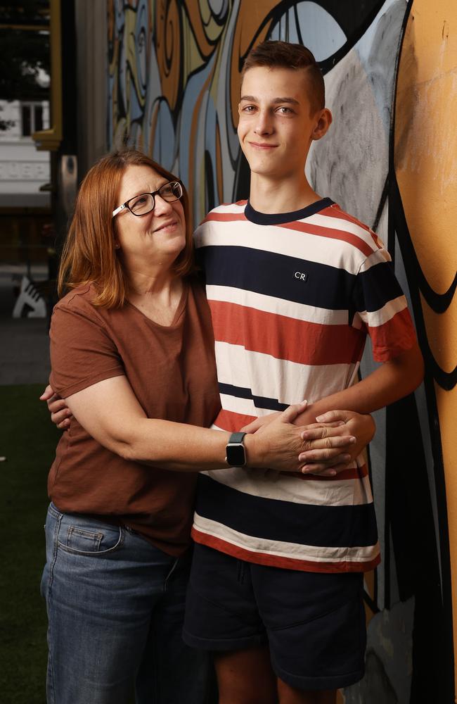 Harry with mum Julia Dannock. Dannock 13 who was diagnosed with juvenile arthritis at age 10. Juvenile Arthritis Awareness Week. Picture: Nikki Davis-Jones