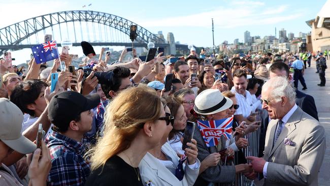 King Charles III greets spectators during a visit to the Sydney Opera House. Picture: Getty Images