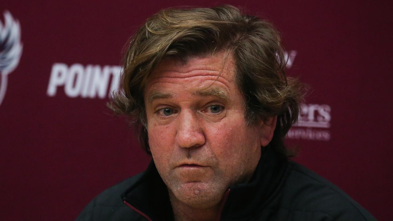 SYDNEY, AUSTRALIA - NCA NewsWire Photos - July 26, 2022: Manly Sea Eagles Coach Des Hasler addresses the media in a press conference in Sydney. Manly has been plunged into chaos with a host of players considering pulling out of Thursday nightâ&#128;&#153;s clash against the Sydney Roosters because of the clubâ&#128;&#153;s inclusive jersey. Picture: NCA Newswire / Gaye Gerard