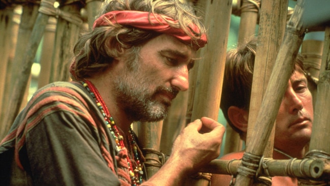 Dennis Hopper and Martin Sheen in scene from 2001 film Apocalypse Now Redux, an extended version of the 1979 classic.