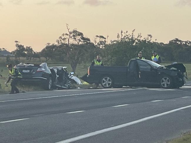 Three people have been flown to hospital after a crash on the South Gippsland Hwy in Lang Lang on Tuesday, October 29 2024, just hours after a fatal collision nearby. Picture: Jack Colantuono