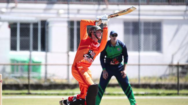 Badgers' Chris Adams bats in the T20 Barrier Reef Big Bash cricket match between the Designer First Homes Dare Devils and the Piccones Badgers, held at Griffiths Park, Manunda. Picture: Brendan Radke