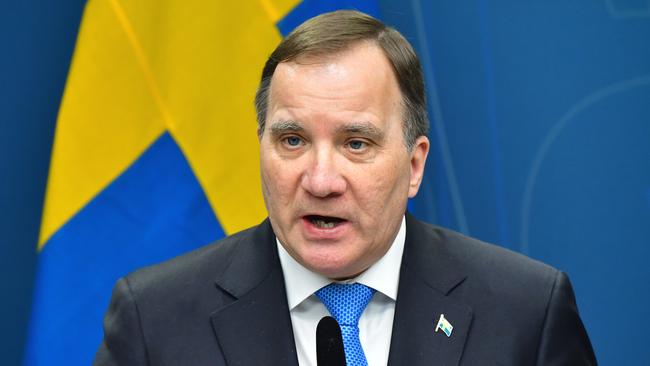 Sweden's Prime Minister Stefan Lofven speaks during a news conference on the outbreak of coronavirus.