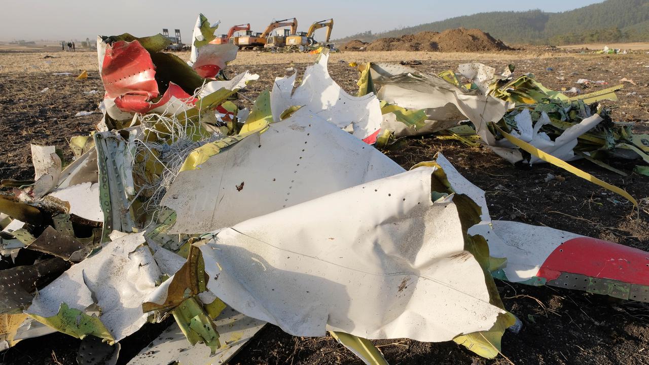 Debris lays piled up during the recovery efforts at the crash site of Ethiopian Airlines flight ET302 on March 11, 2019 in Bishoftu, Ethiopia. It was just six minutes into its flight to Nairobi, Kenya when it crashed, killing all 157 passengers and crew on board on March 10. Picture: Jemal Countess/Getty Images