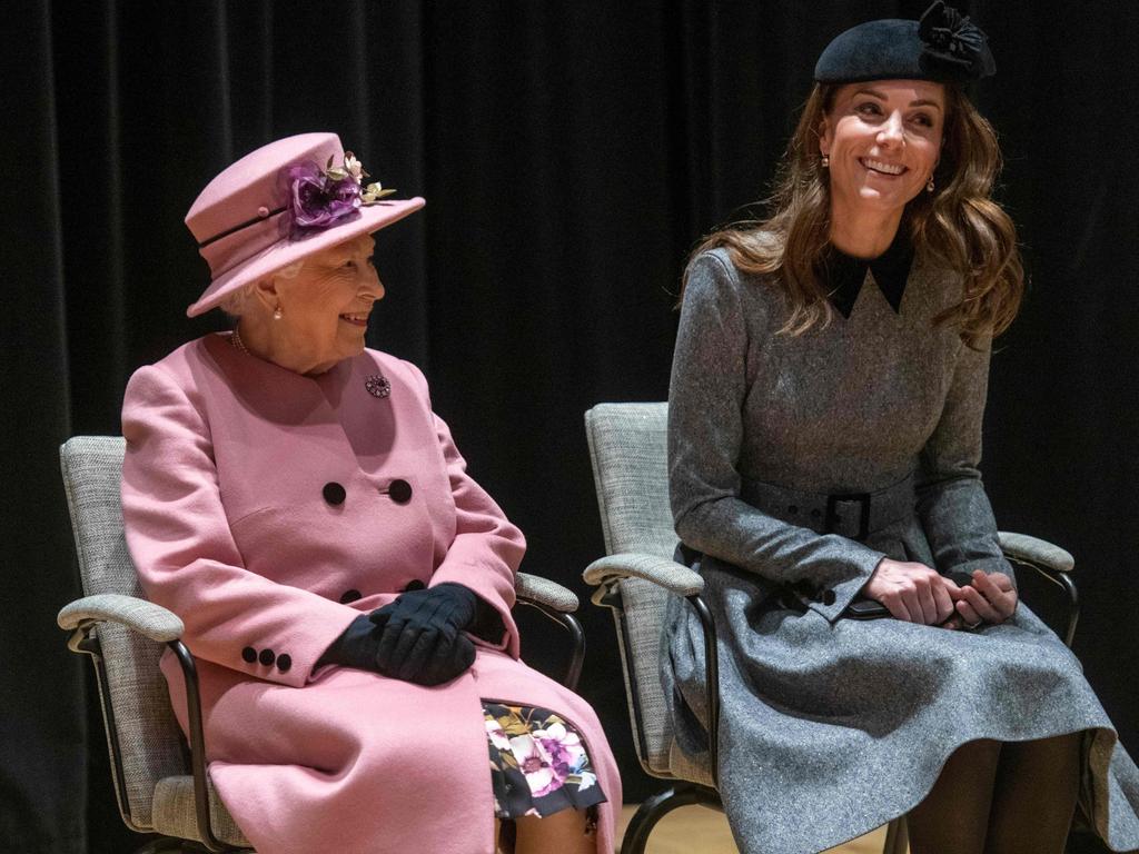 he Queen and Kate visit King’s College, to open Bush House, the latest education and learning facilities on the Strand Campus, in central London. Picture: AFP