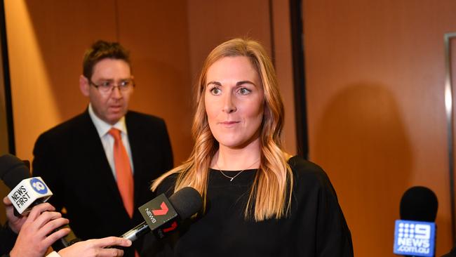 Casey McElroy speaks to the media at Adelaide Oval. Picture: Keryn Stevens