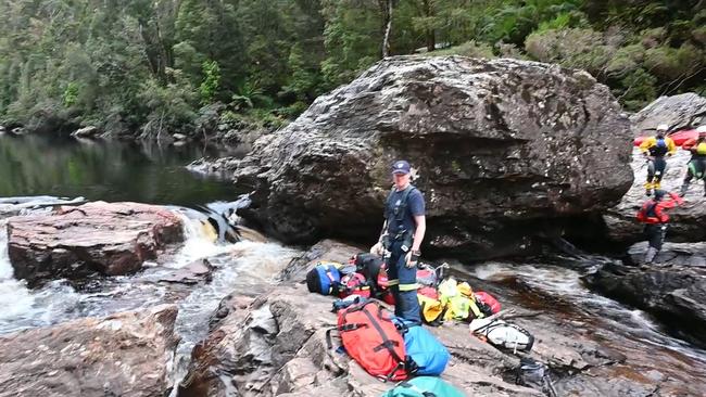 Rescue teams at Franklin River in southwest Tasmania spent a long time working to free the Lithuanian. Pictures: Tasmania Police