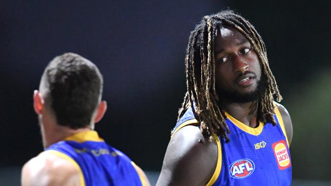 Does no Tom Hickey mean more game-time and a bigger score for Nic Naitanui against the Suns? Picture: Darren England/AAP